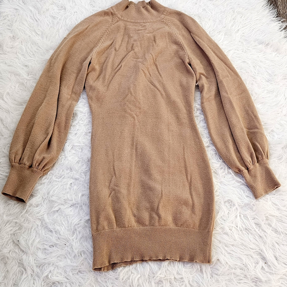 Chic Long Sleeve Tan Dress